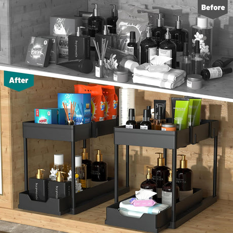 Two-Tier Under-Sink Organizer Set with Sliding Drawer