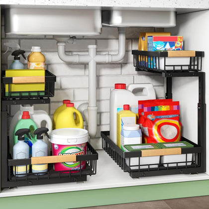 Under Sink Organizer, 2 Tier Under the Sink Storage, Slide out Pull out Cabinet Organizer Shelf, Met