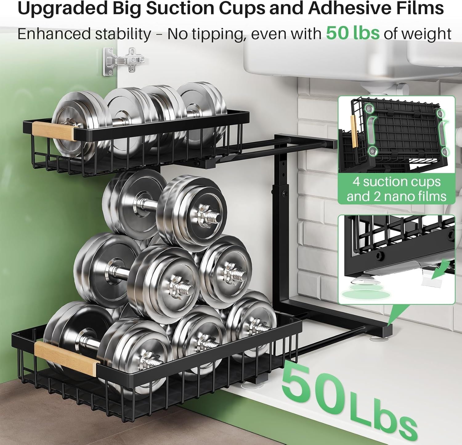 Under Sink Organizer, 2 Tier Under the Sink Storage, Slide out Pull out Cabinet Organizer Shelf, Met