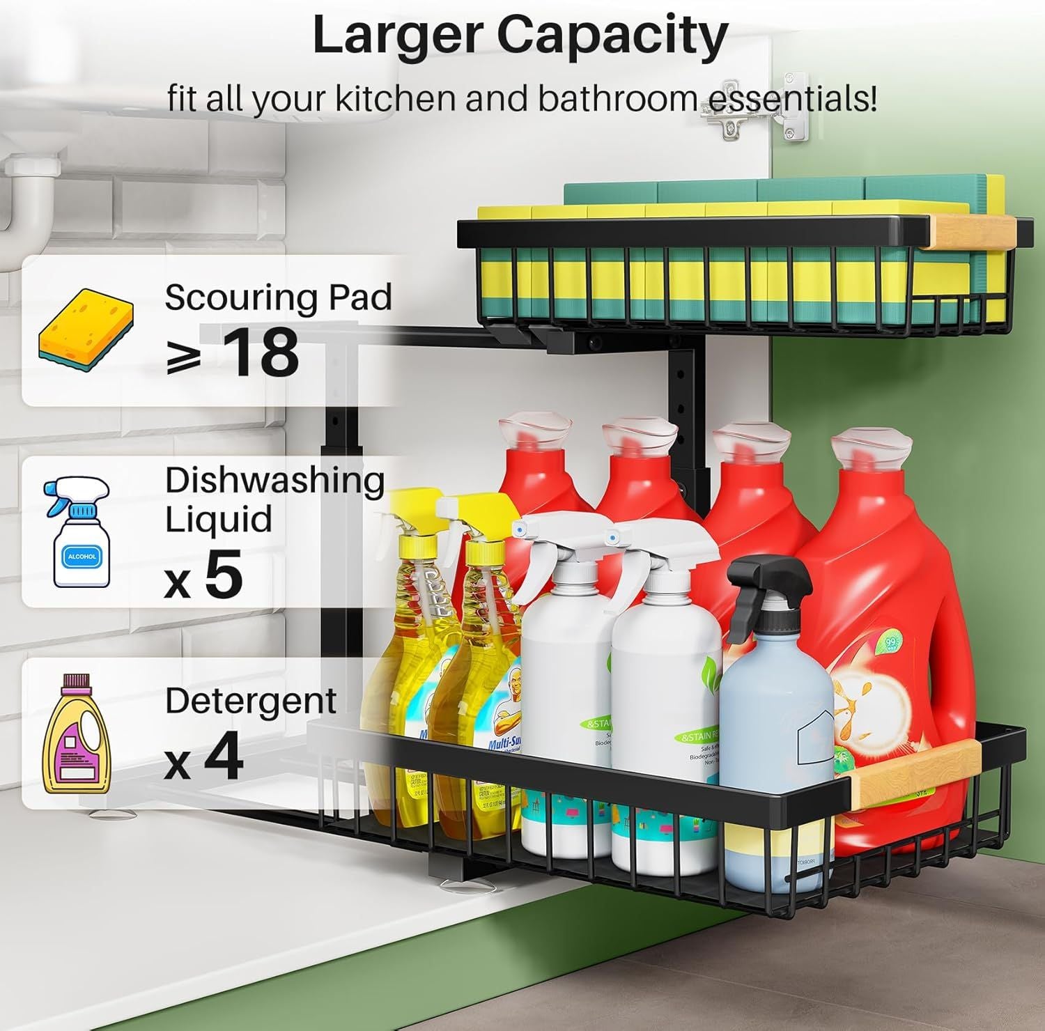 Under Sink Organizer, 2 Tier Under the Sink Storage, Slide out Pull out Cabinet Organizer Shelf, Met