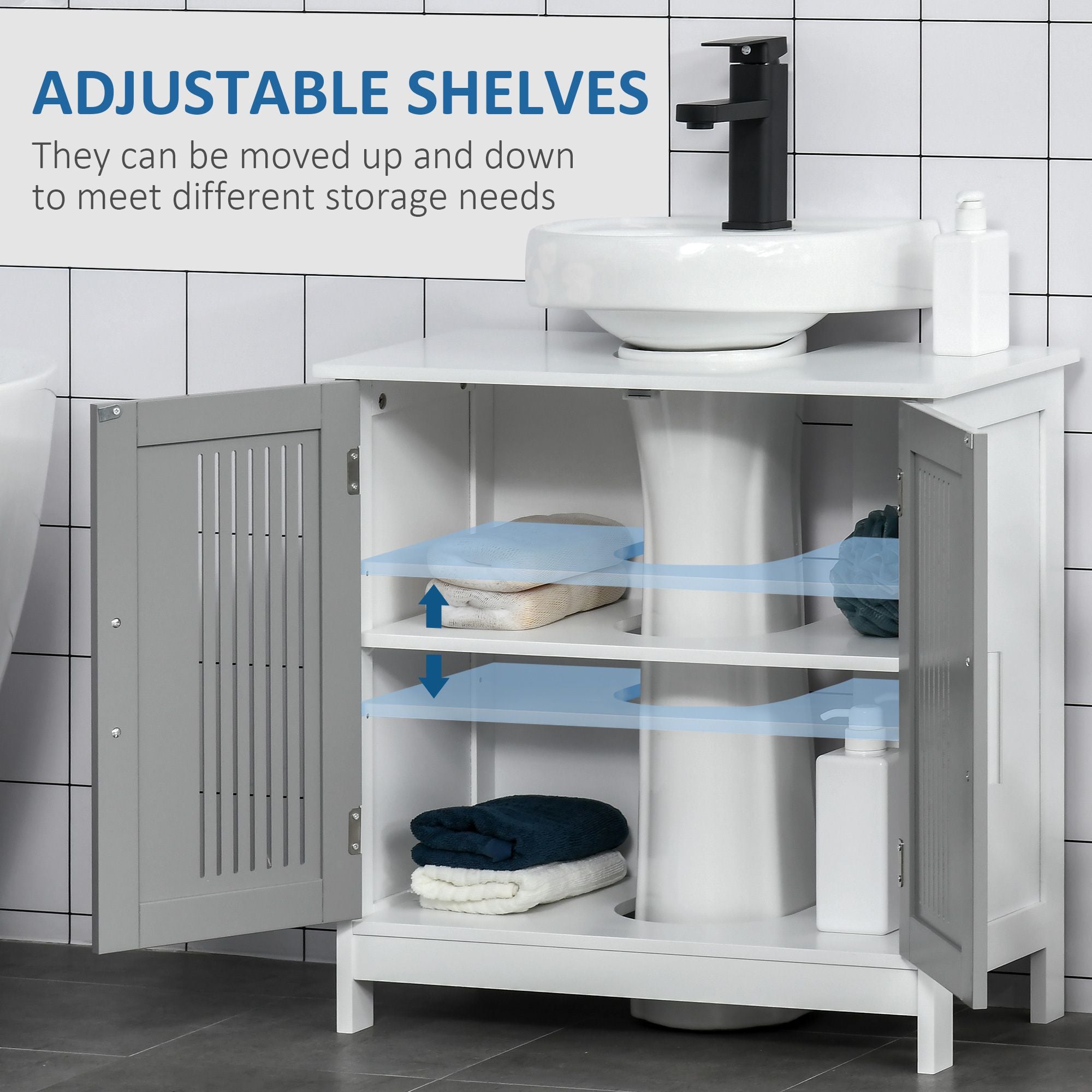 Space Saving Under Sink Pedestal Storage Cabinet with Adjustable Shelf