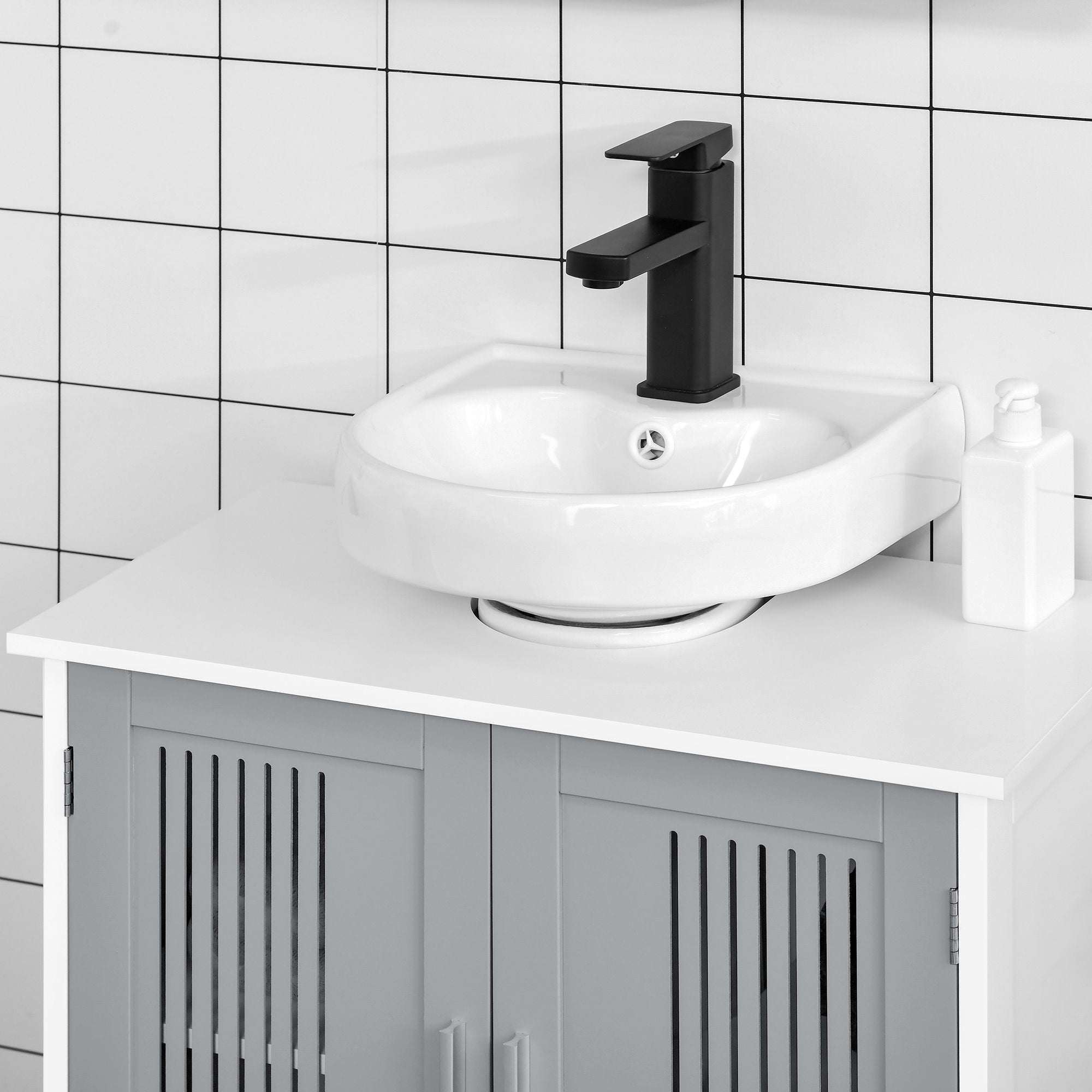 Space Saving Under Sink Pedestal Storage Cabinet with Adjustable Shelf