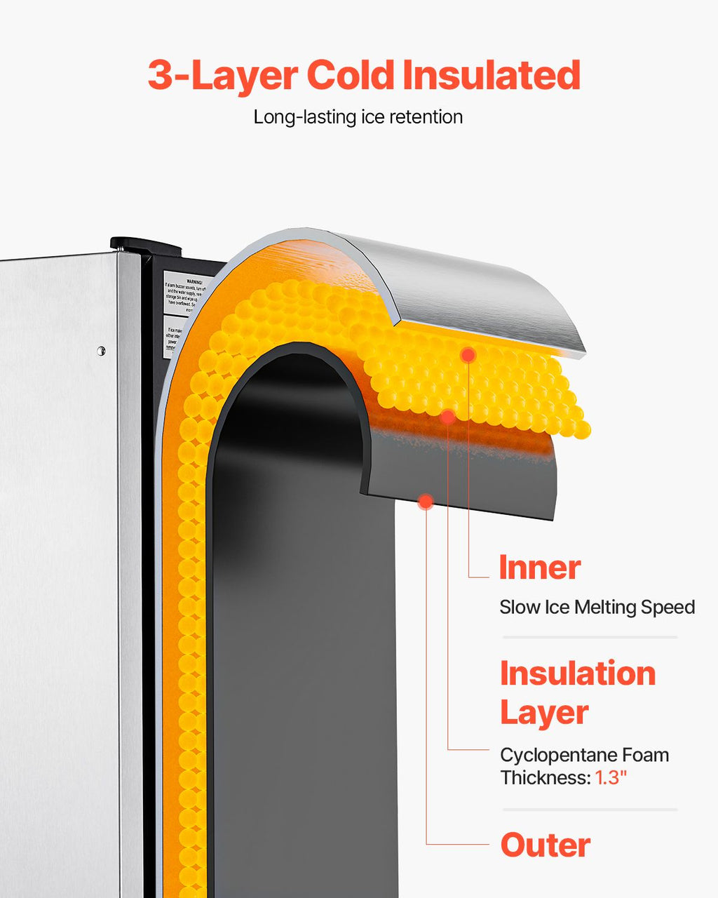 Undercounter Ice Maker with Reversible Door and Drain Pump