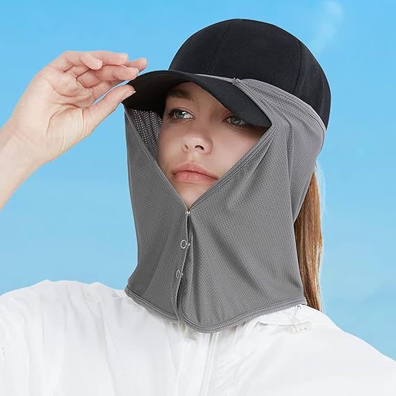 Unisex Sun Protection Neck Shade Mesh Cap with Cooling Face Covering
