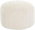 Unstuffed Faux Fur Ottoman Pouf with Storage – Round Striped Tufted Rest
