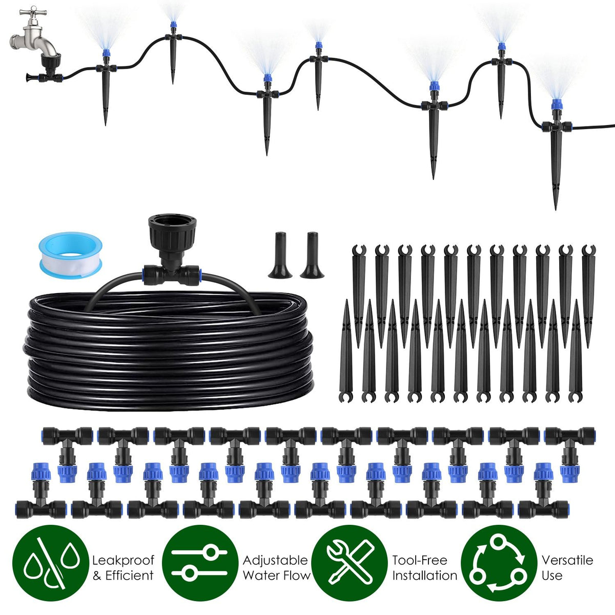 Complete Drip Irrigation System Kit – with Adjustable Nozzles