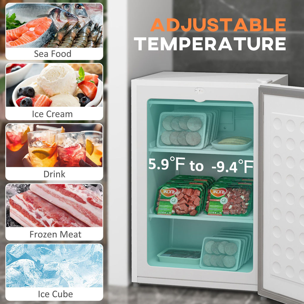 Upright Freezer with Adjustable Thermostat and Reversible Door for Small Spaces