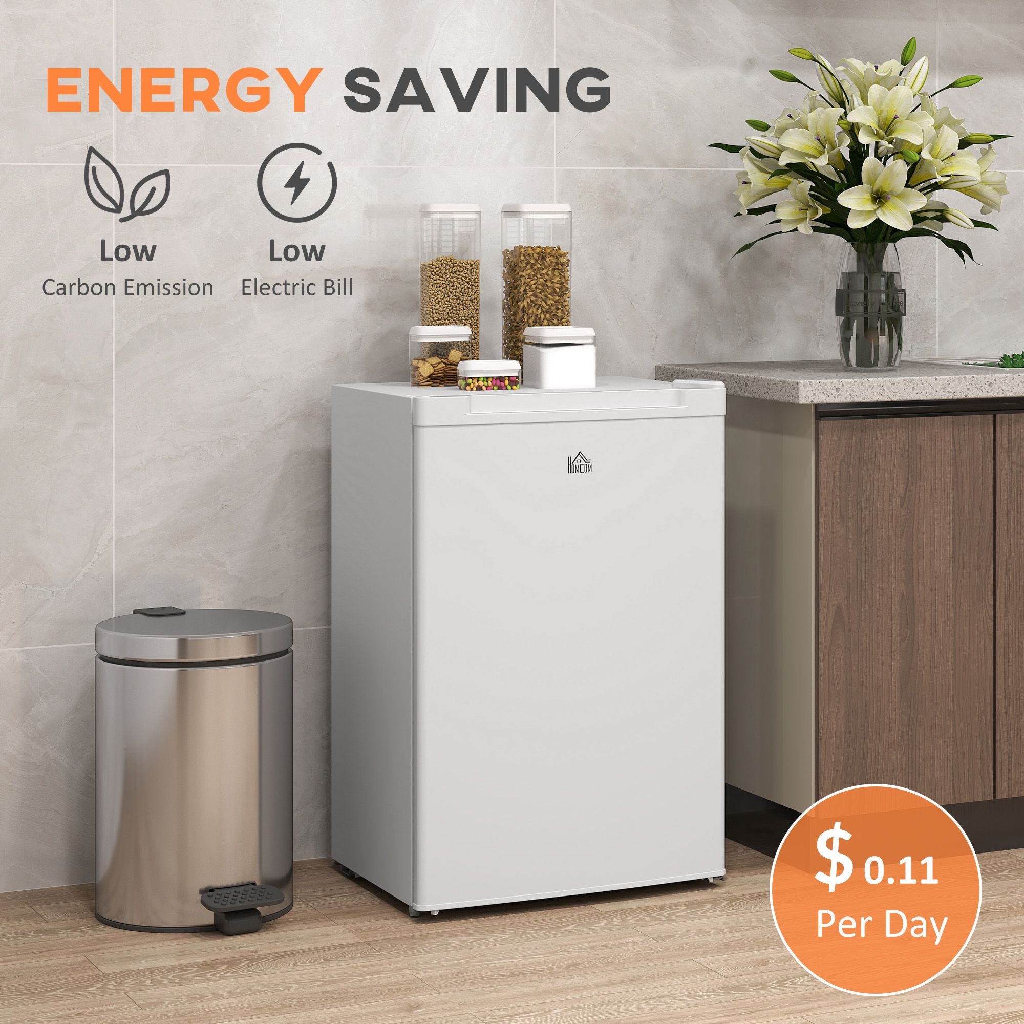Upright Freezer with Adjustable Thermostat and Reversible Door for Small Spaces