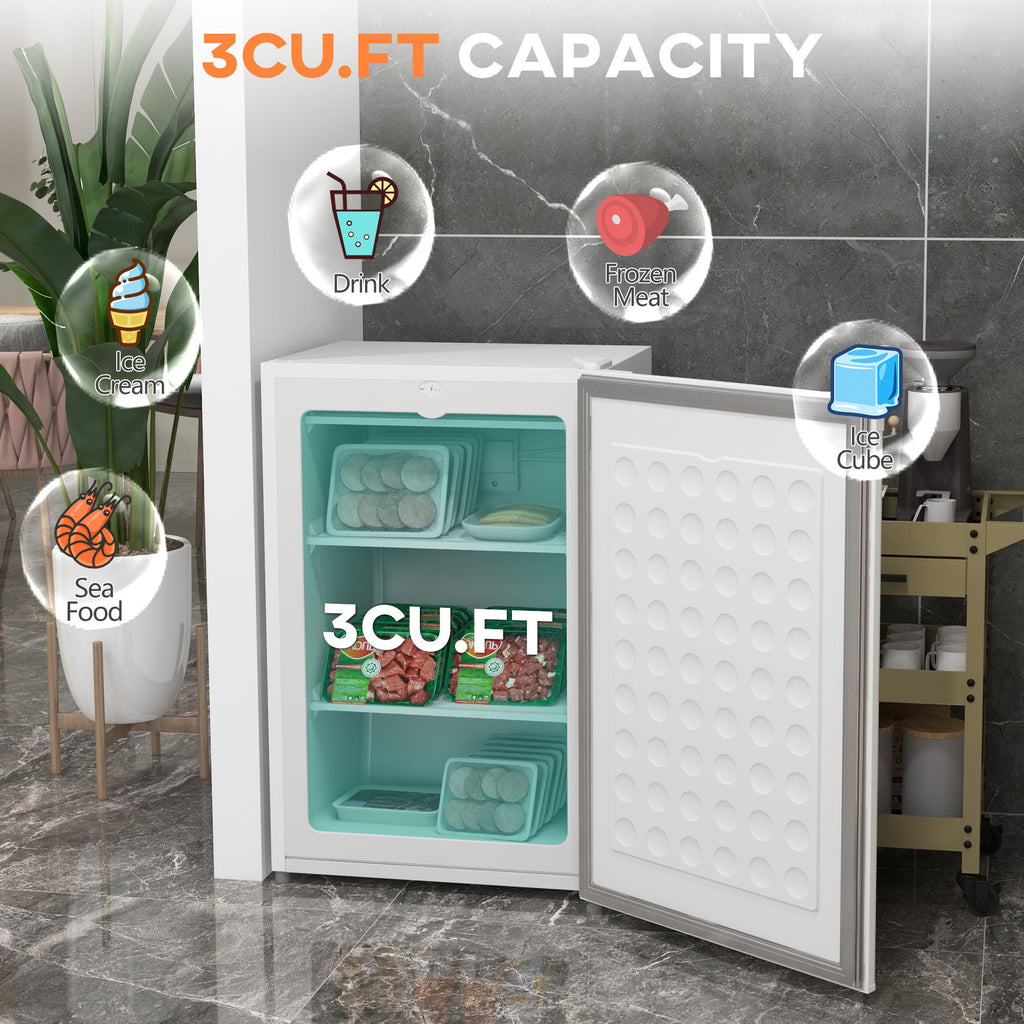 Upright Freezer with Adjustable Thermostat and Reversible Door for Small Spaces