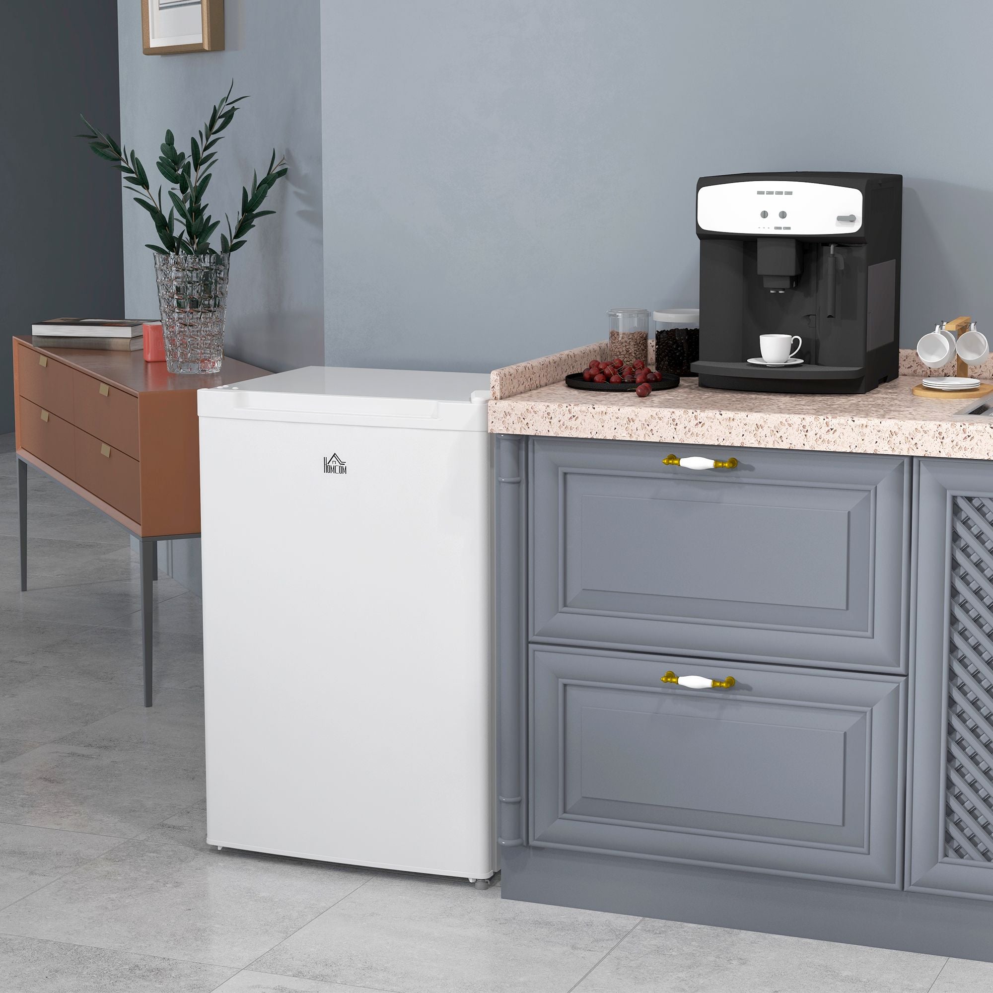 Upright Freezer with Adjustable Thermostat and Reversible Door for Small Spaces