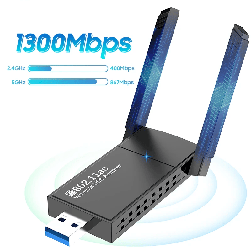USB 3.0 Wireless WiFi Adapter with 1300Mbps and Dual Band 5GHz