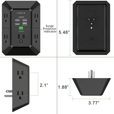 Three-Sided USB Wall Outlet Extender