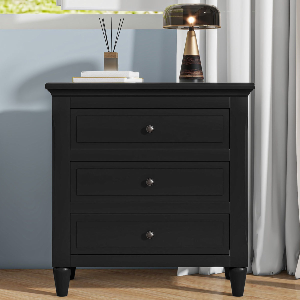 Stylish Nightstand with 3 Drawers and Smooth Gliding Rails