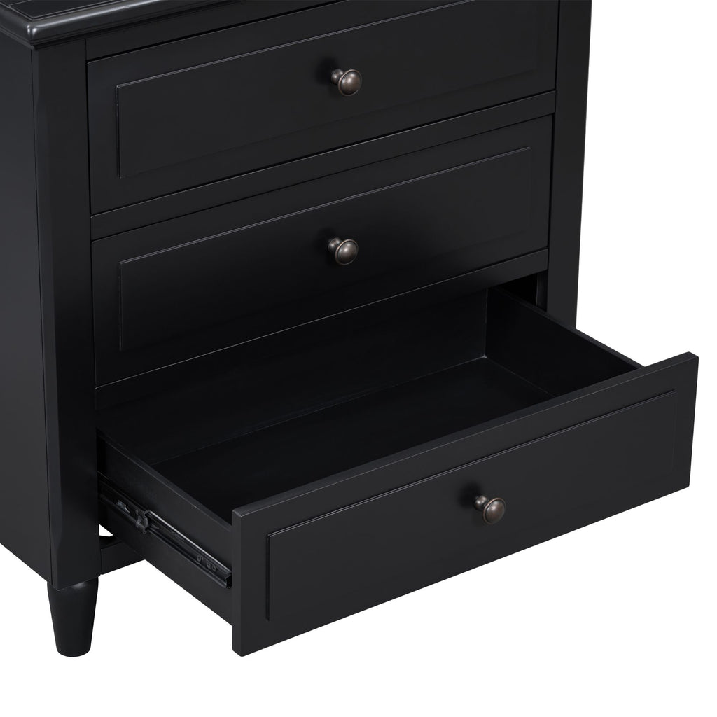 Stylish Nightstand with 3 Drawers and Smooth Gliding Rails