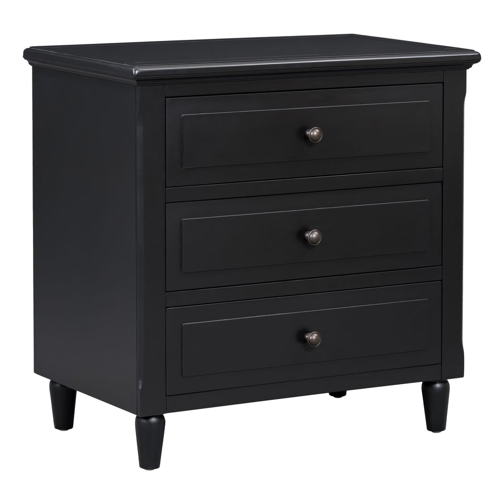Stylish Nightstand with 3 Drawers and Smooth Gliding Rails
