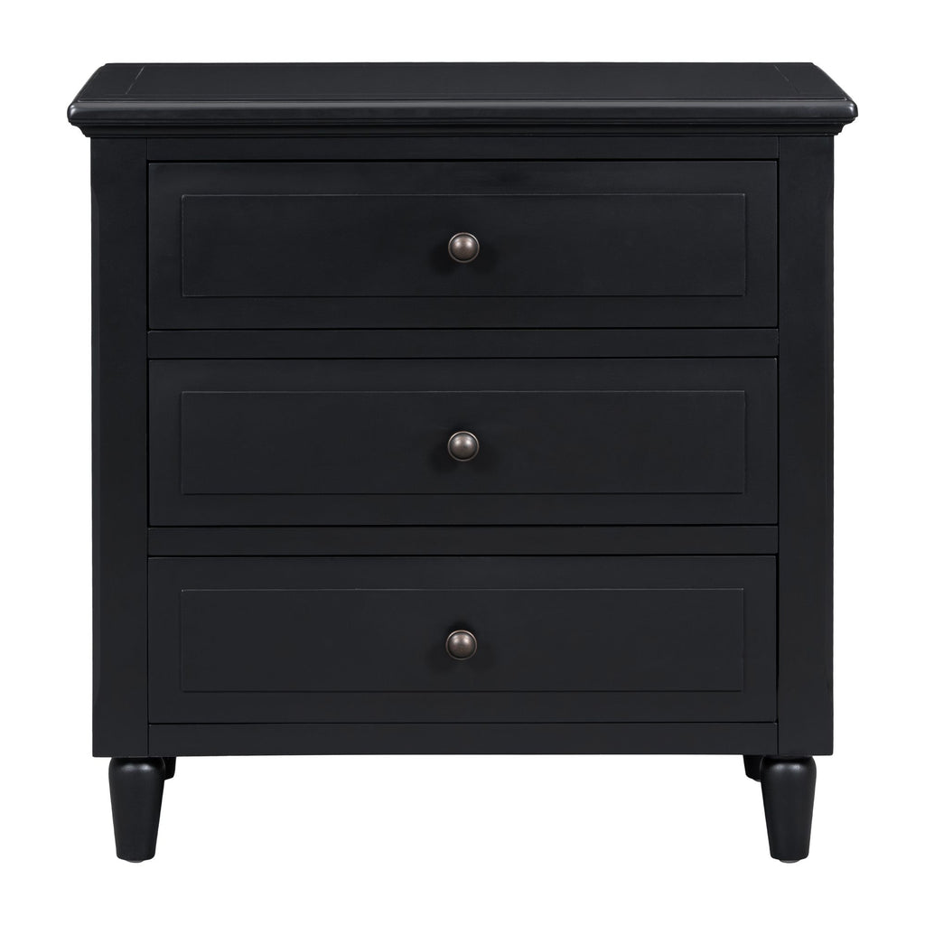 Stylish Nightstand with 3 Drawers and Smooth Gliding Rails