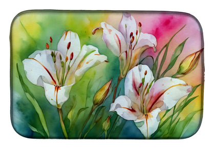 Utah Sego Lilies Watercolor Dish Drying Mat - Absorbent, Non-Slip, Generous Size