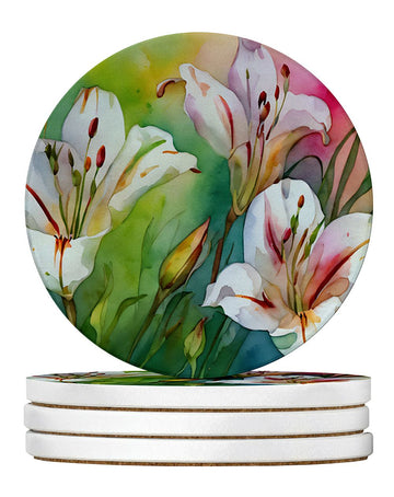 Utah Sego Lilies Watercolor Sandstone Coasters - Absorbent Set of 4