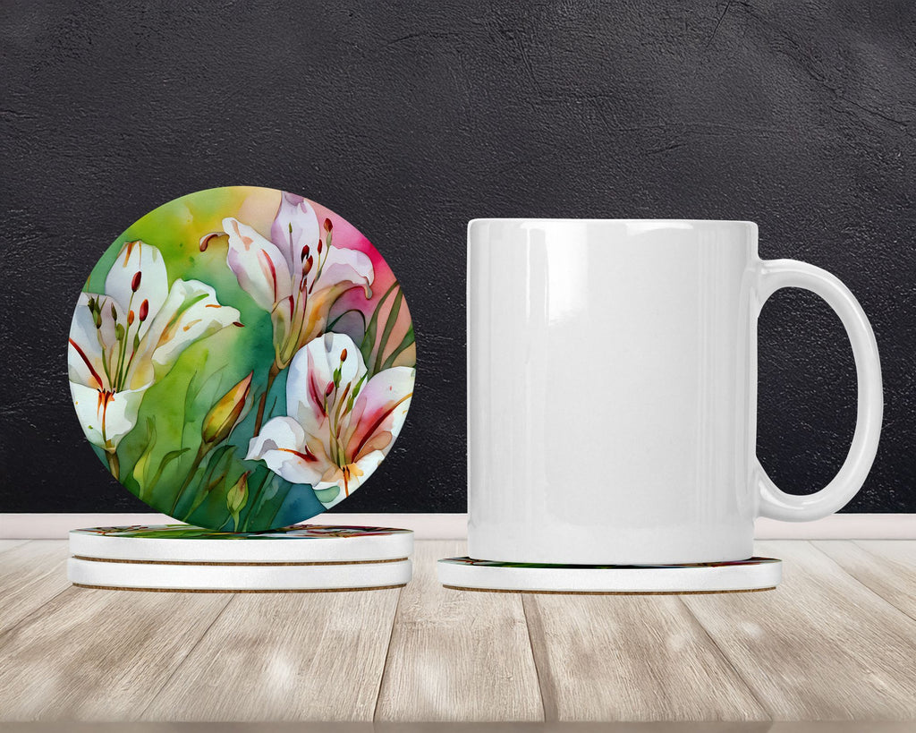 Utah Sego Lilies Watercolor Sandstone Coasters - Absorbent Set of 4