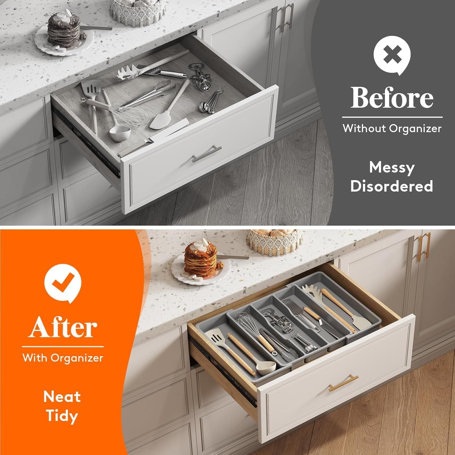 Expandable Utensil Organizer for Kitchen Drawers – Adjustable Cutlery Tray