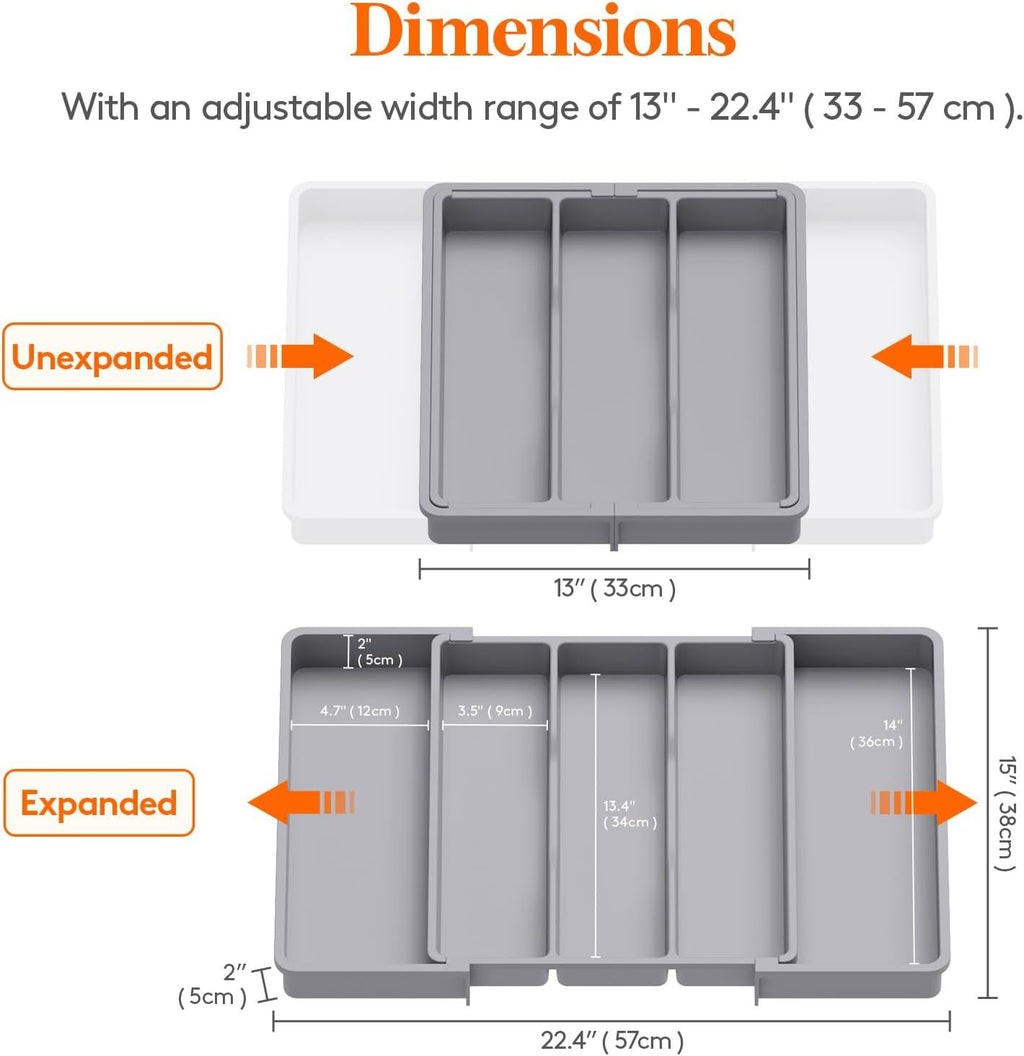 Expandable Utensil Organizer for Kitchen Drawers – Adjustable Cutlery Tray