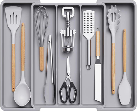 Expandable Utensil Organizer for Kitchen Drawers – Adjustable Cutlery Tray