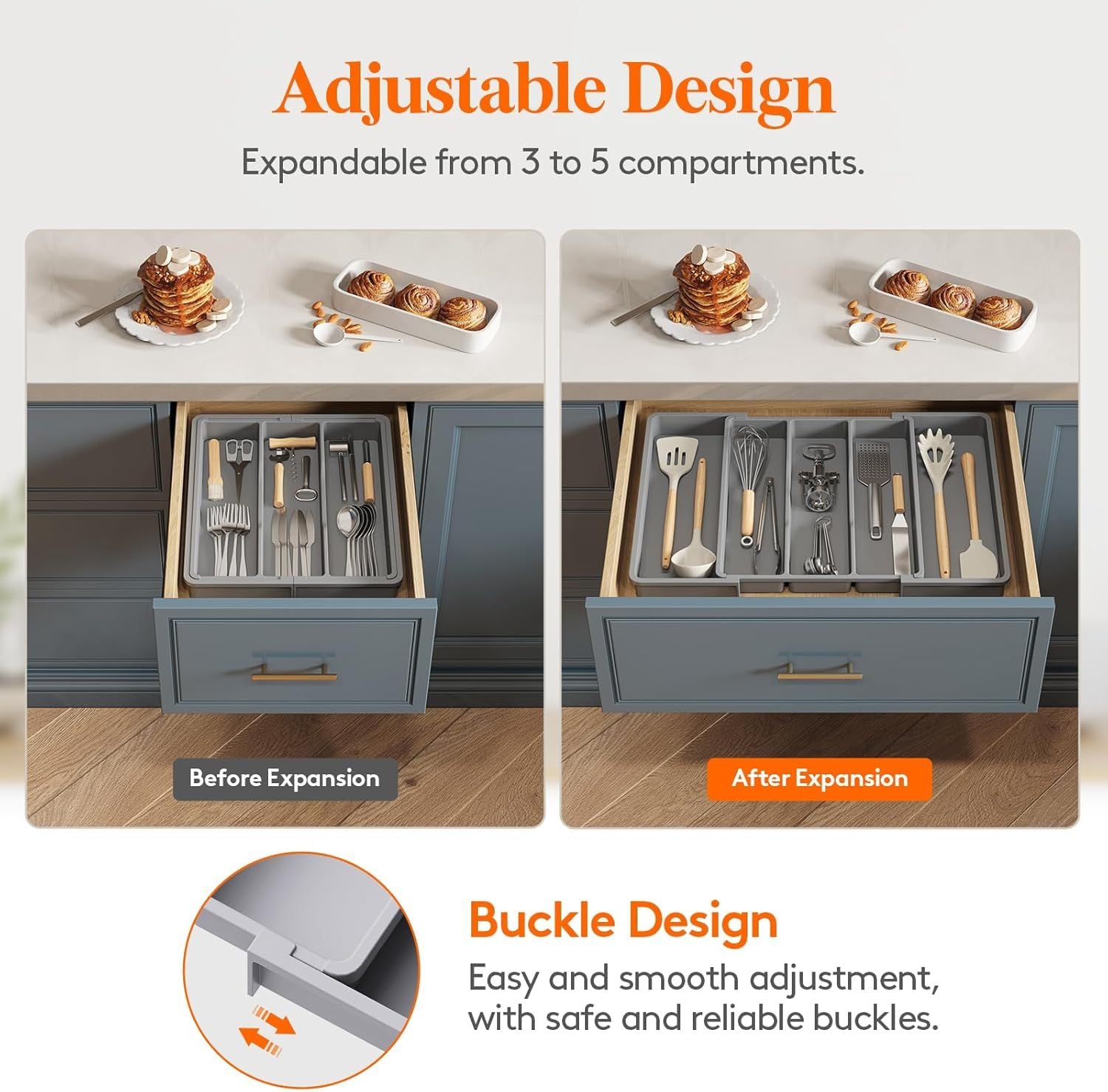 Expandable Utensil Organizer for Kitchen Drawers – Adjustable Cutlery Tray