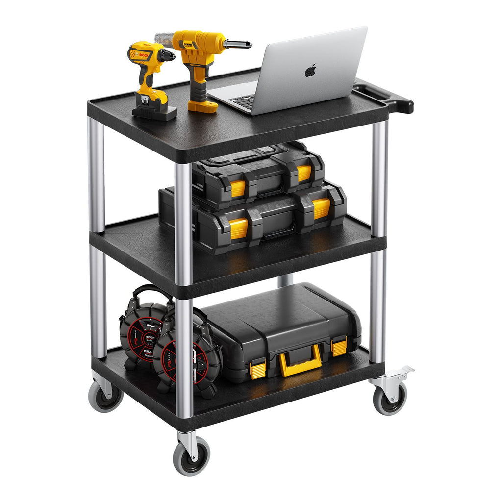 3-Tier Utility Cart with Mobile Workstation and Storage – For Garage, Warehouse, Office