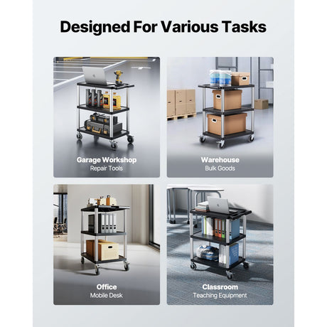 3-Tier Utility Cart with Mobile Workstation and Storage – For Garage, Warehouse, Office