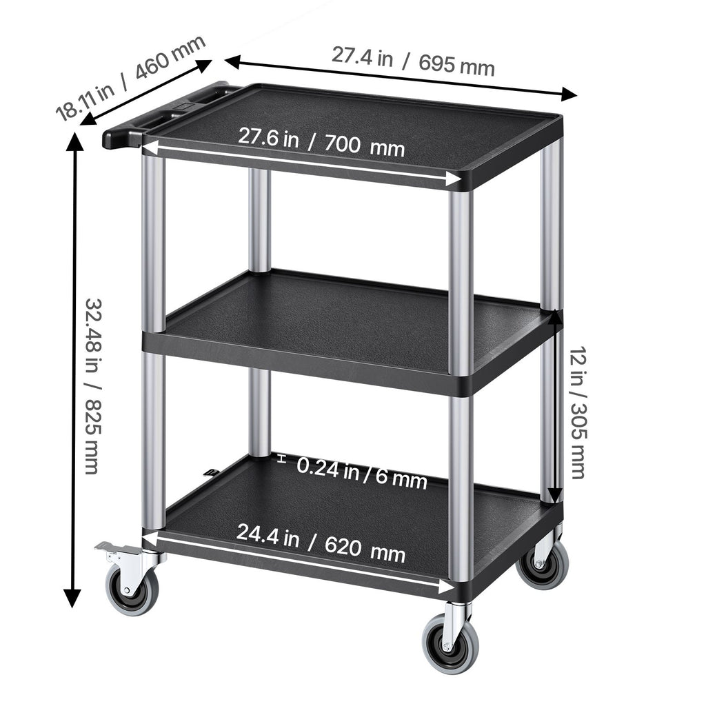 3-Tier Utility Cart with Mobile Workstation and Storage – For Garage, Warehouse, Office