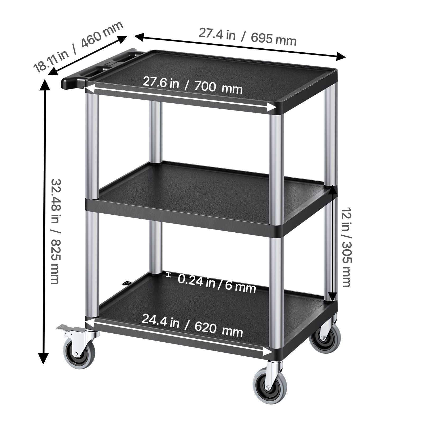3-Tier Utility Cart with Mobile Workstation and Storage – For Garage, Warehouse, Office
