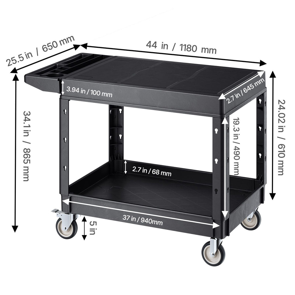 2-Tier Mobile Workstation with Tool Storage and Locking Casters