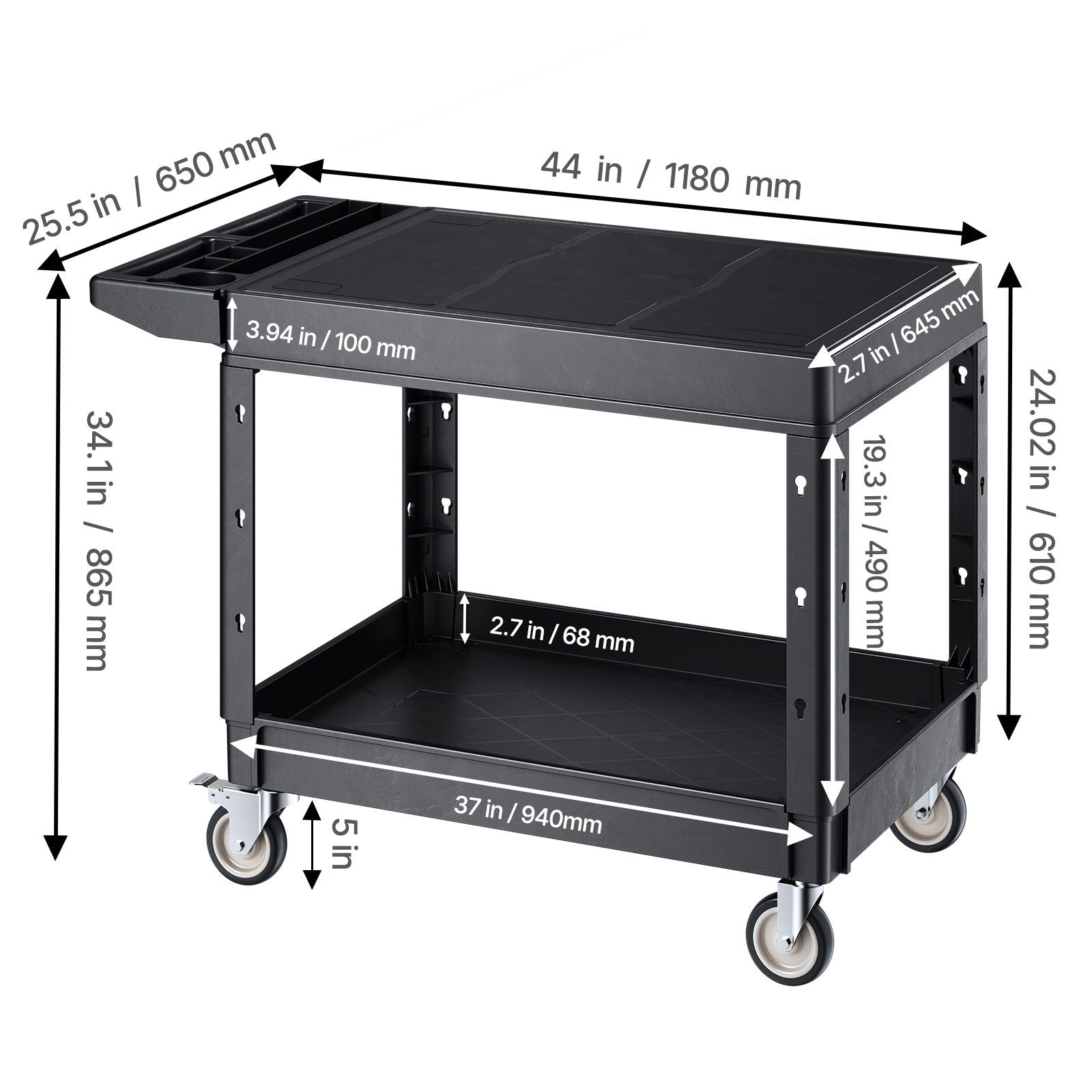 2-Tier Mobile Workstation with Tool Storage and Locking Casters