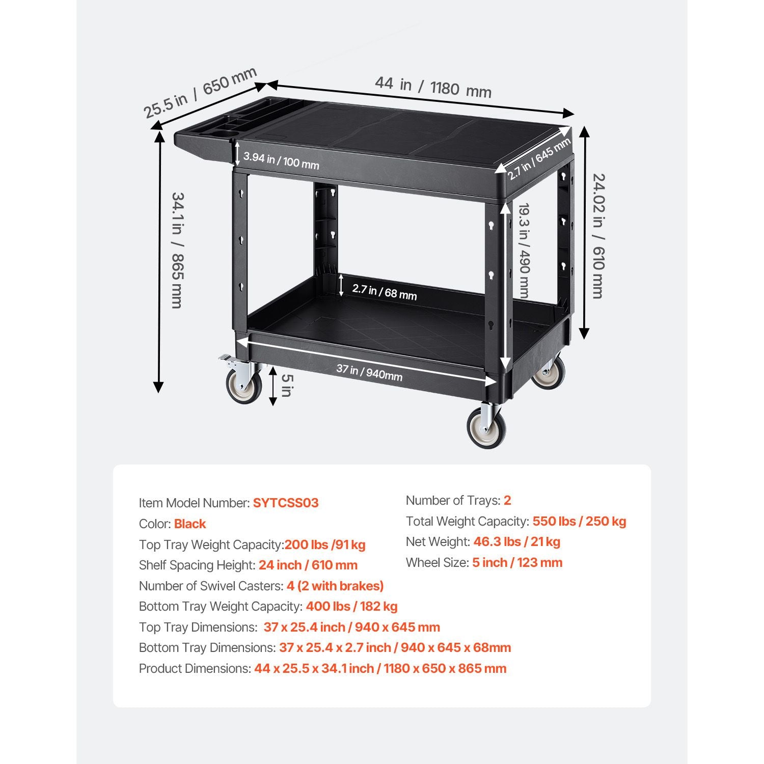 2-Tier Mobile Workstation with Tool Storage and Locking Casters