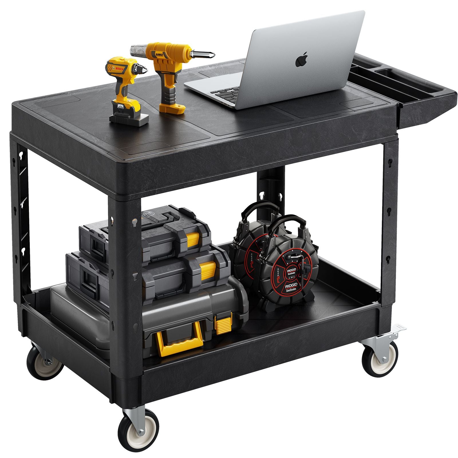 2-Tier Mobile Workstation with Tool Storage and Locking Casters