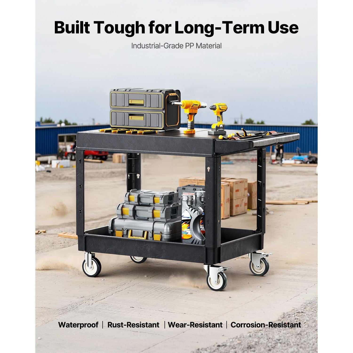 2-Tier Mobile Workstation with Tool Storage and Locking Casters