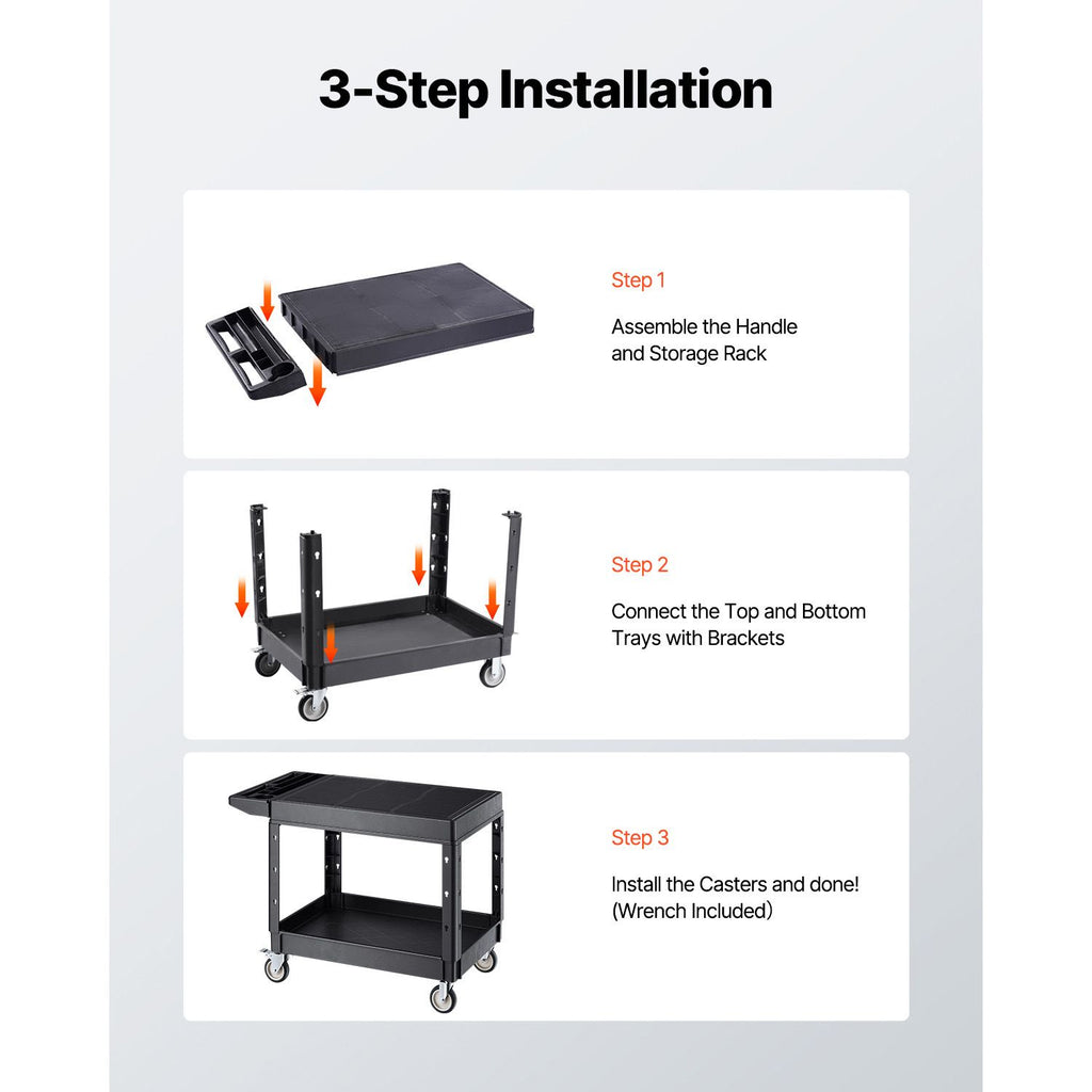 2-Tier Mobile Workstation with Tool Storage and Locking Casters