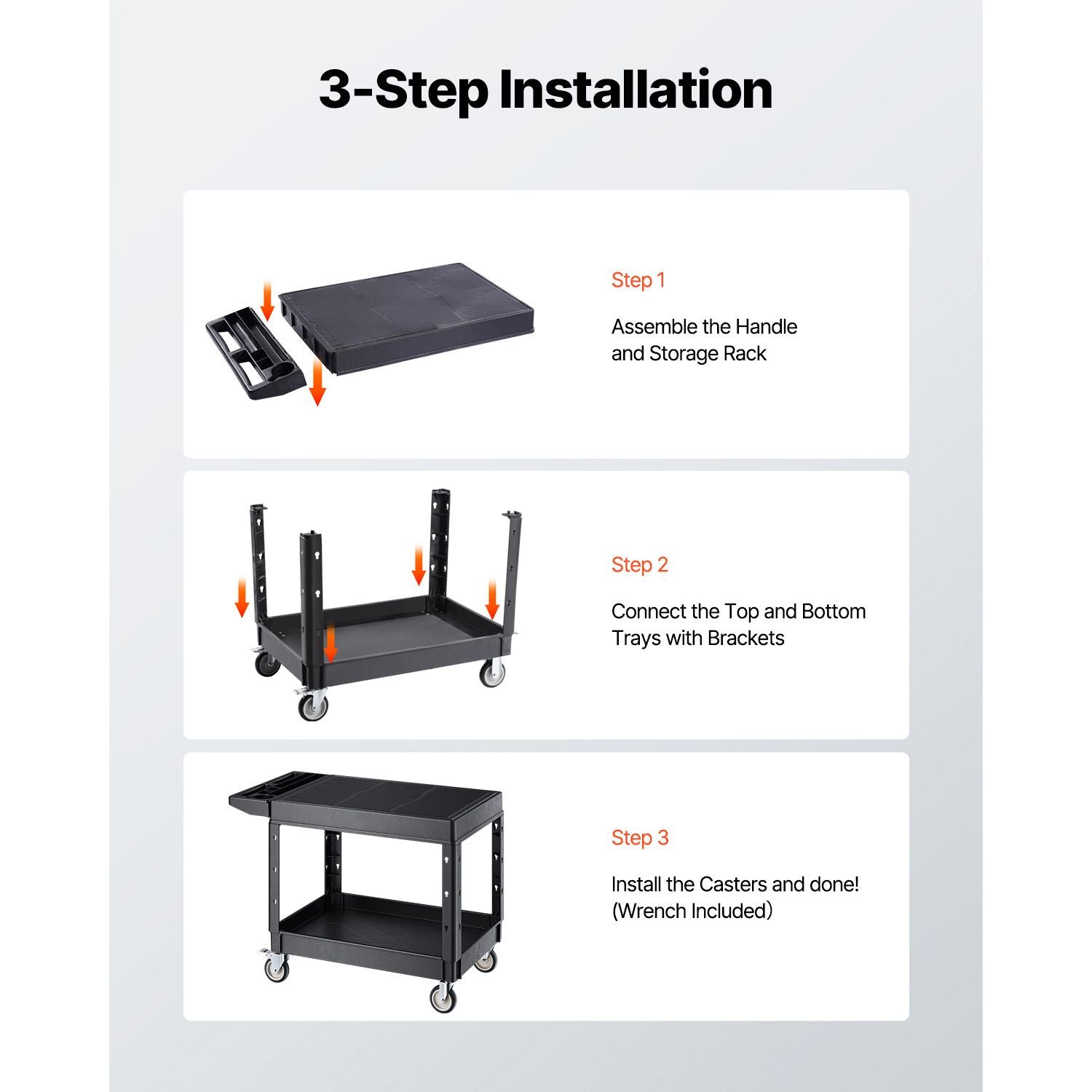 2-Tier Mobile Workstation with Tool Storage and Locking Casters