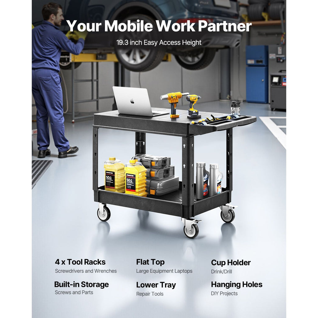 2-Tier Mobile Workstation with Tool Storage and Locking Casters