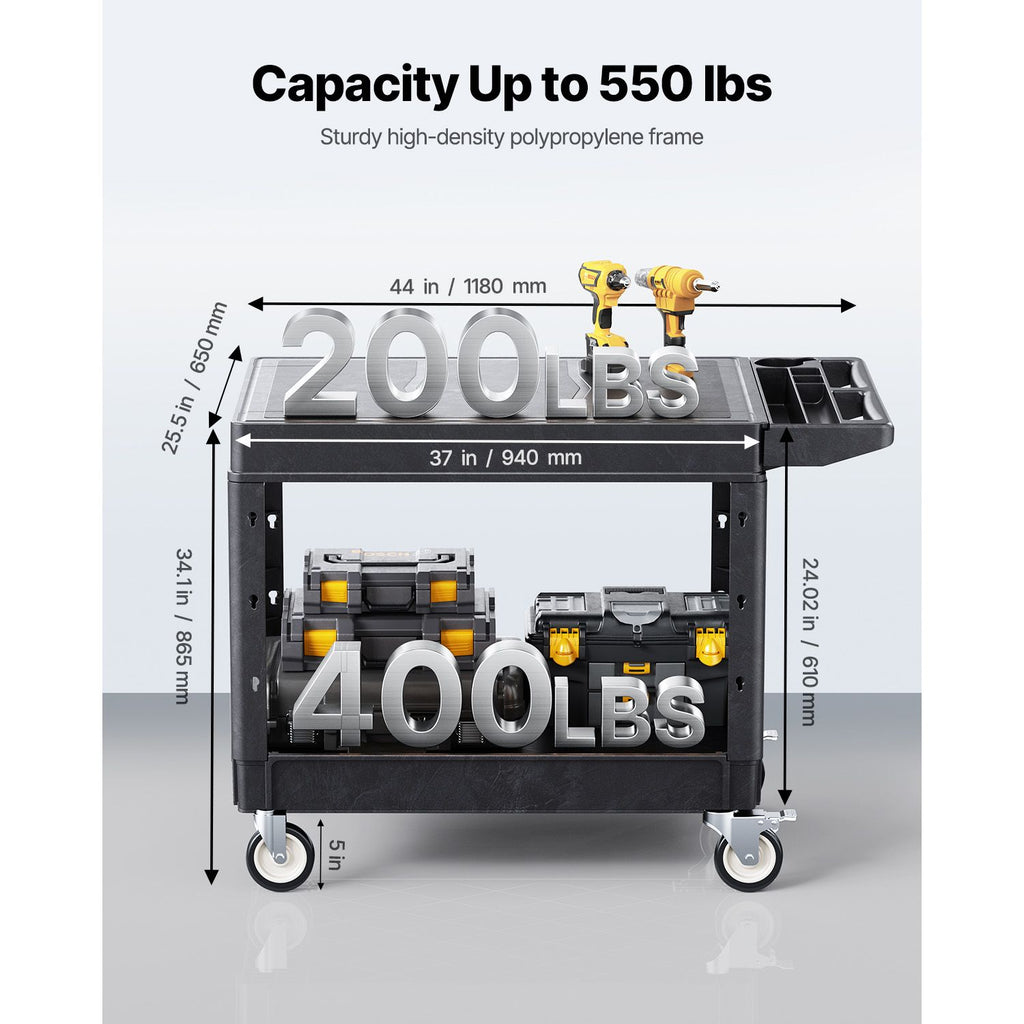 2-Tier Mobile Workstation with Tool Storage and Locking Casters
