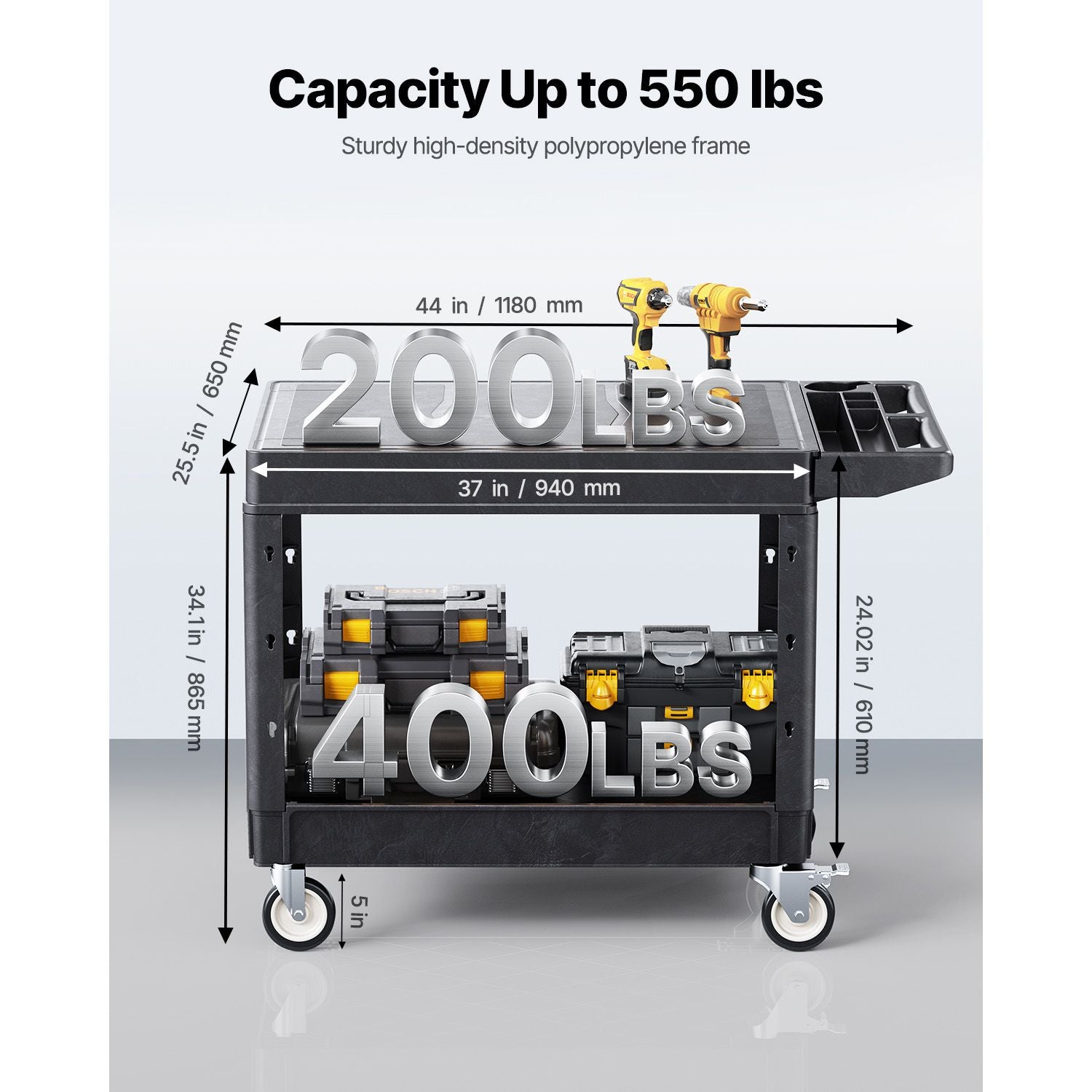 2-Tier Mobile Workstation with Tool Storage and Locking Casters