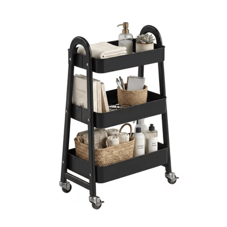 Three-Tier Rolling Utility Cart with Lockable Casters