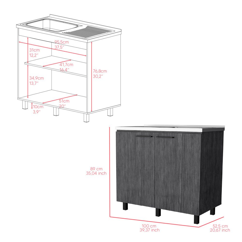 Burwood Kitchen Utility Sink Cabinet with Two Doors and Shelves