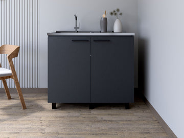 Black Wengue Utility Sink Cabinet with Two Cabinets