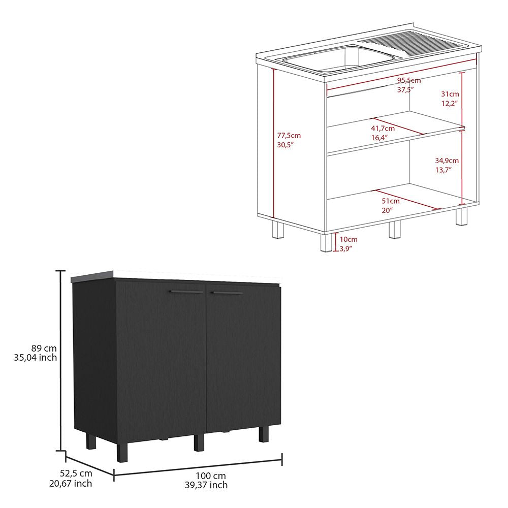Black Wengue Utility Sink Cabinet with Two Cabinets