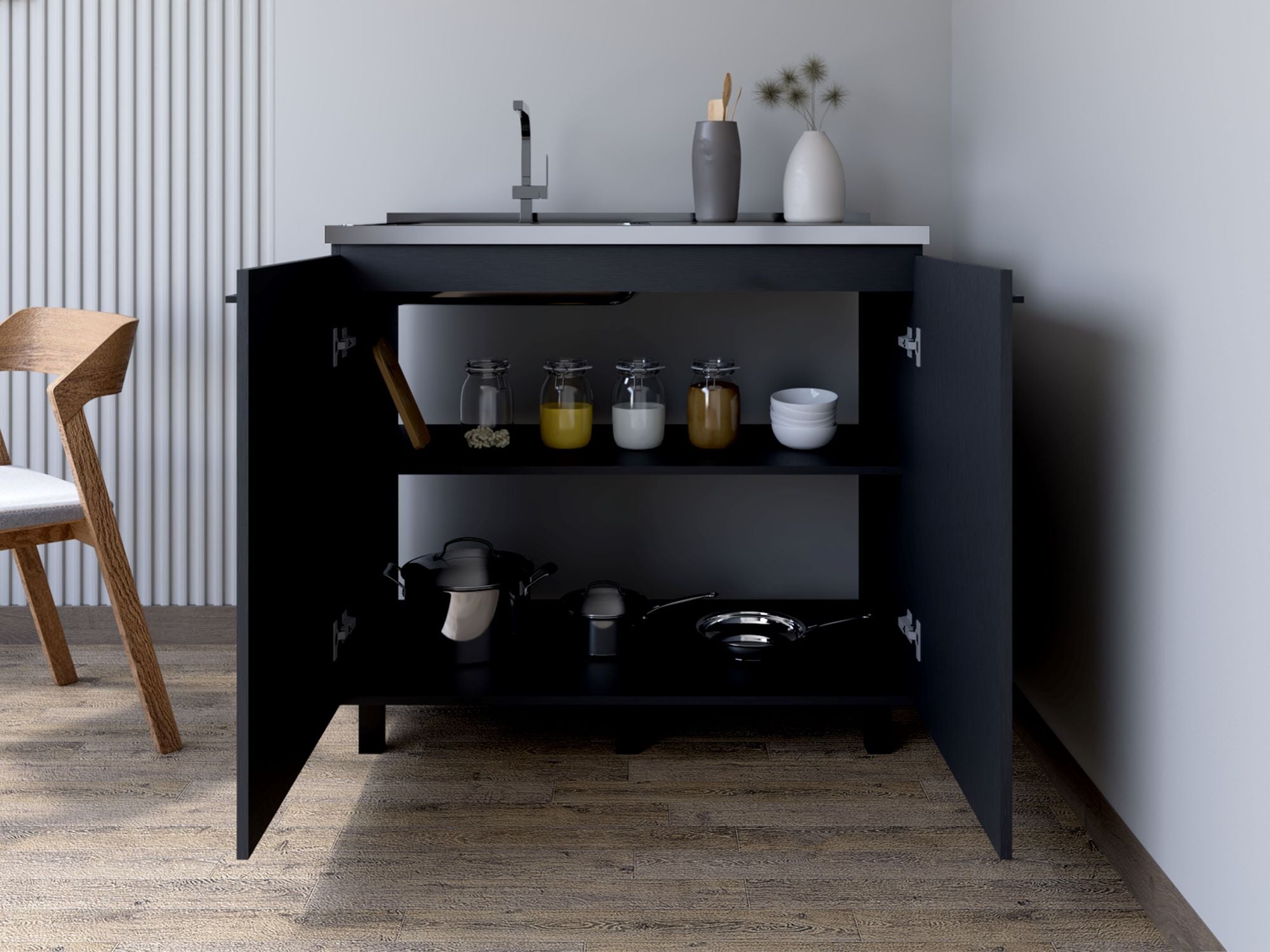 Black Wengue Utility Sink Cabinet with Two Cabinets