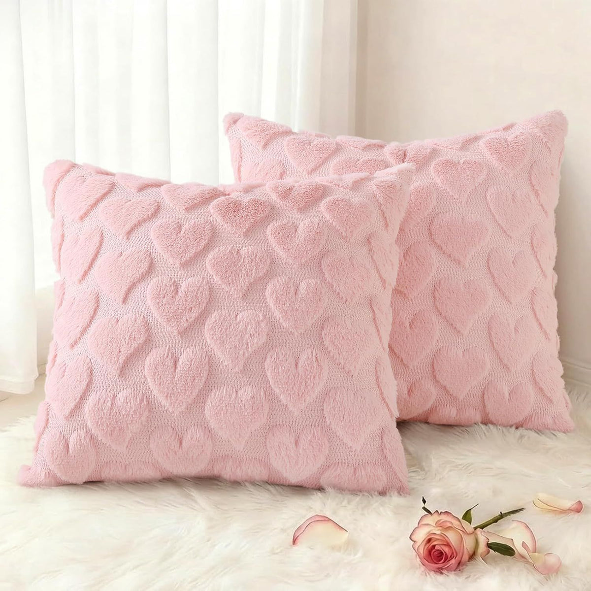Pink Heart Valentine's Day Pillow Covers, Set of Two