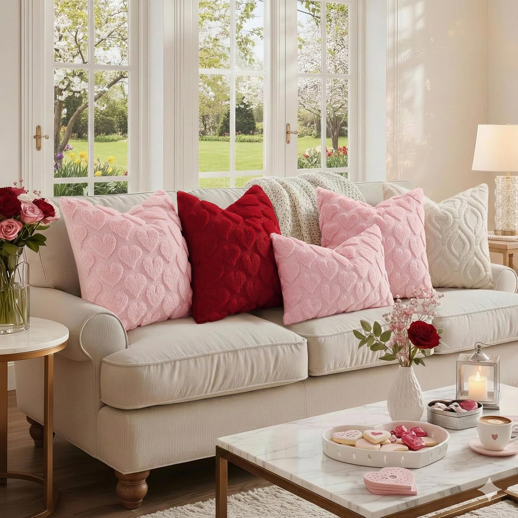 Pink Heart Valentine's Day Pillow Covers, Set of Two