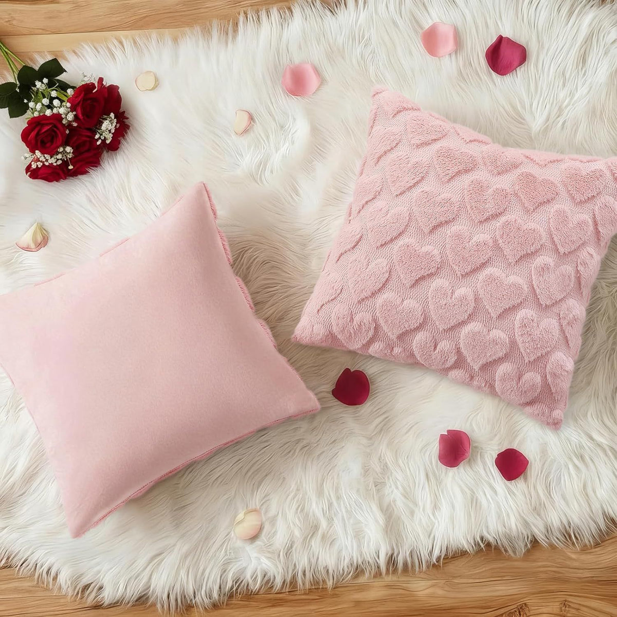 Pink Heart Valentine's Day Pillow Covers, Set of Two