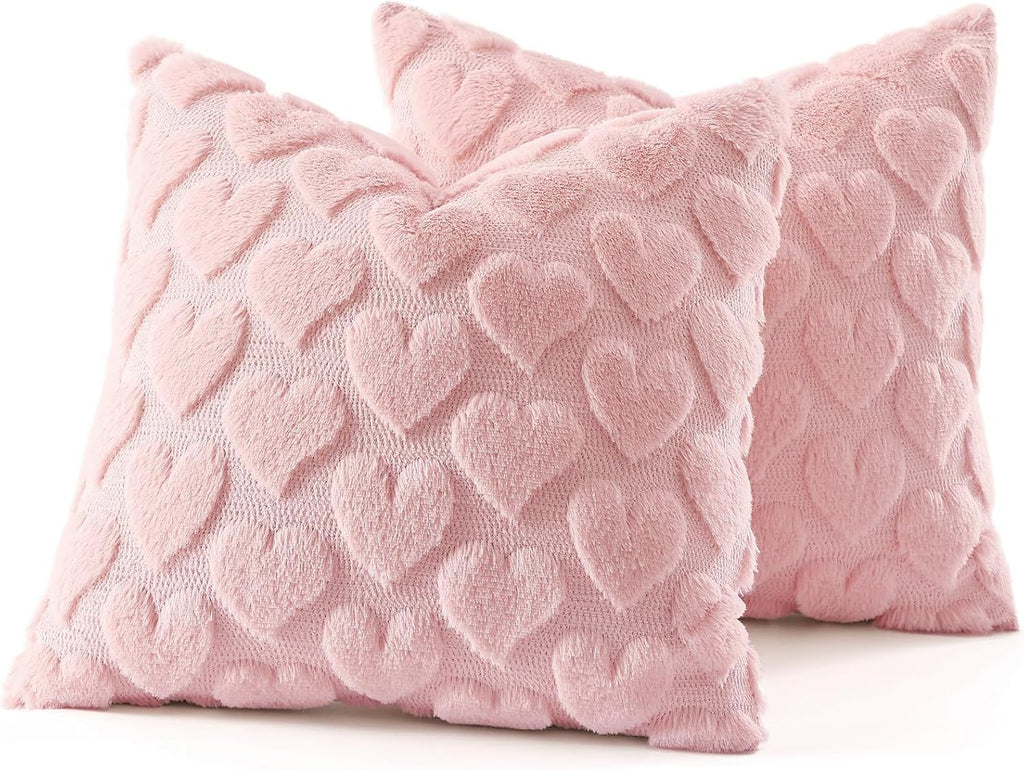 Pink Heart Valentine's Day Pillow Covers, Set of Two